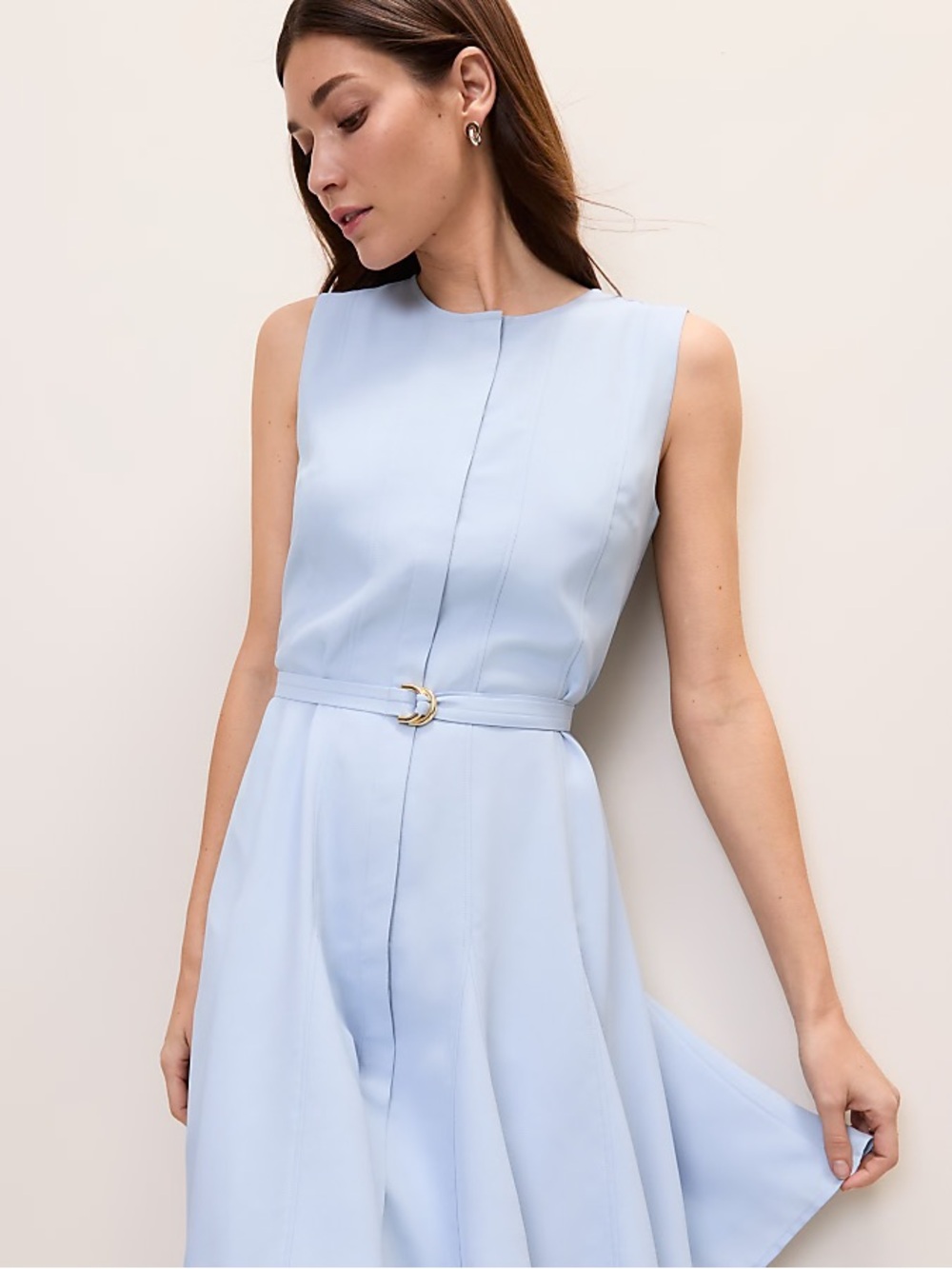 Ann Taylor Petite Belted Crew Neck Flare Dress